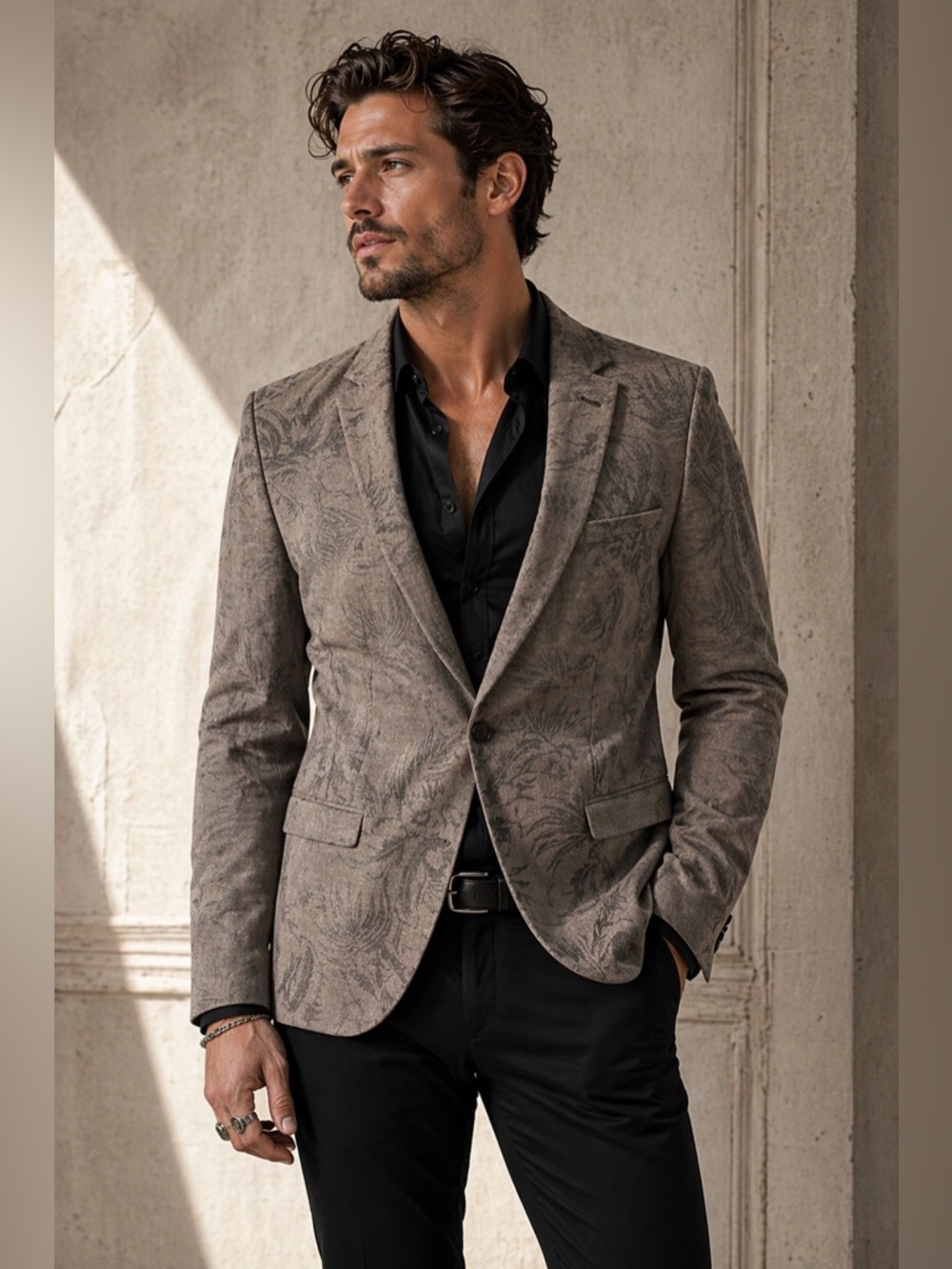 Twisted Tailor Stone Jacquard Wool Blend Blazer 40R Skull Lining Slim Fit